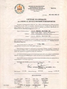 License to Operate as a Medical Device Distributor/Importer